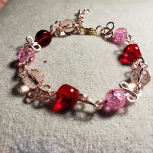 6-8.5 pink red rose handcrafted bracelet